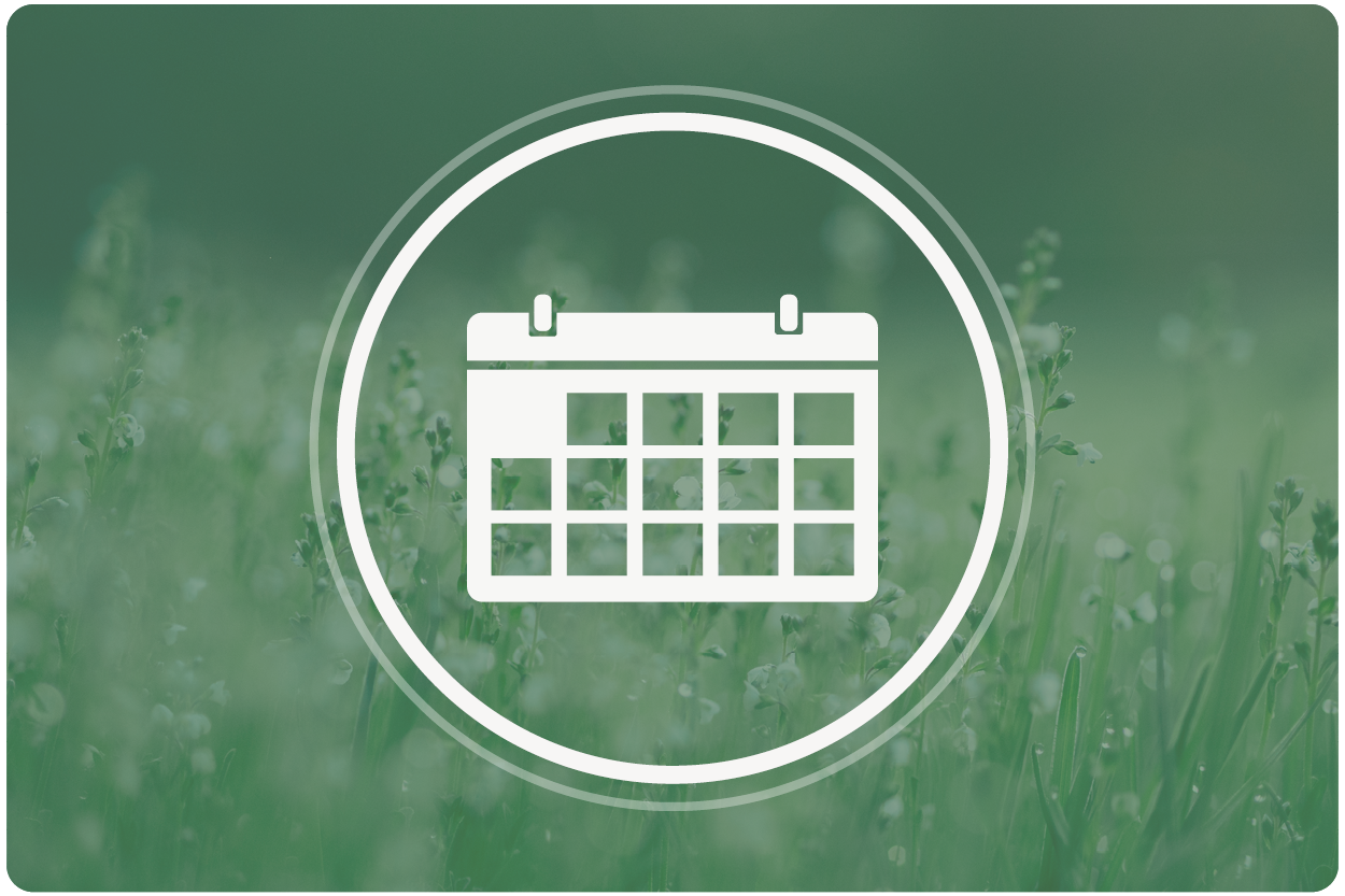 Grön bakgrund, vit symbol för kalender.
